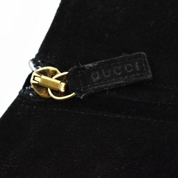 GUCCI: Black, Suede Leather Logo Ankle Boots/Booties - Picture 8 of 11